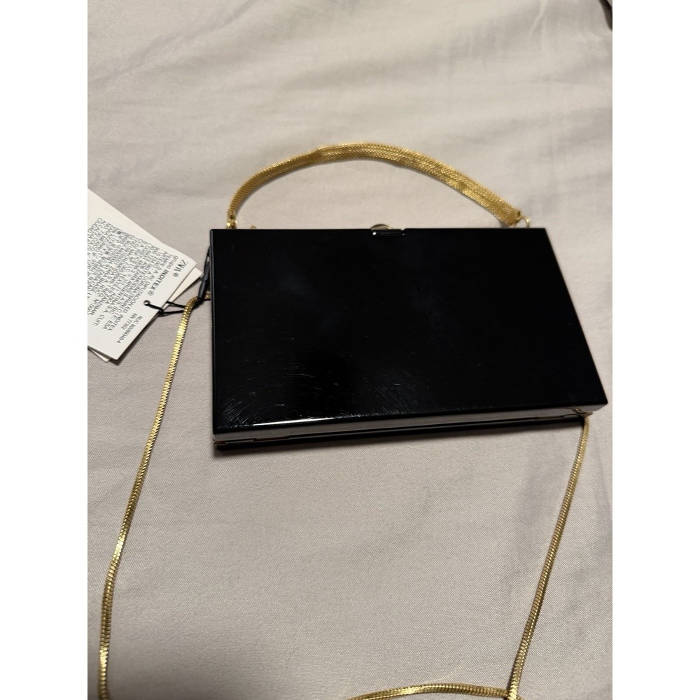 Zara Mini Copper Clutch Purse Metal Black Gold Old Money Luxury Hard Rigid - Picture 9 of 9